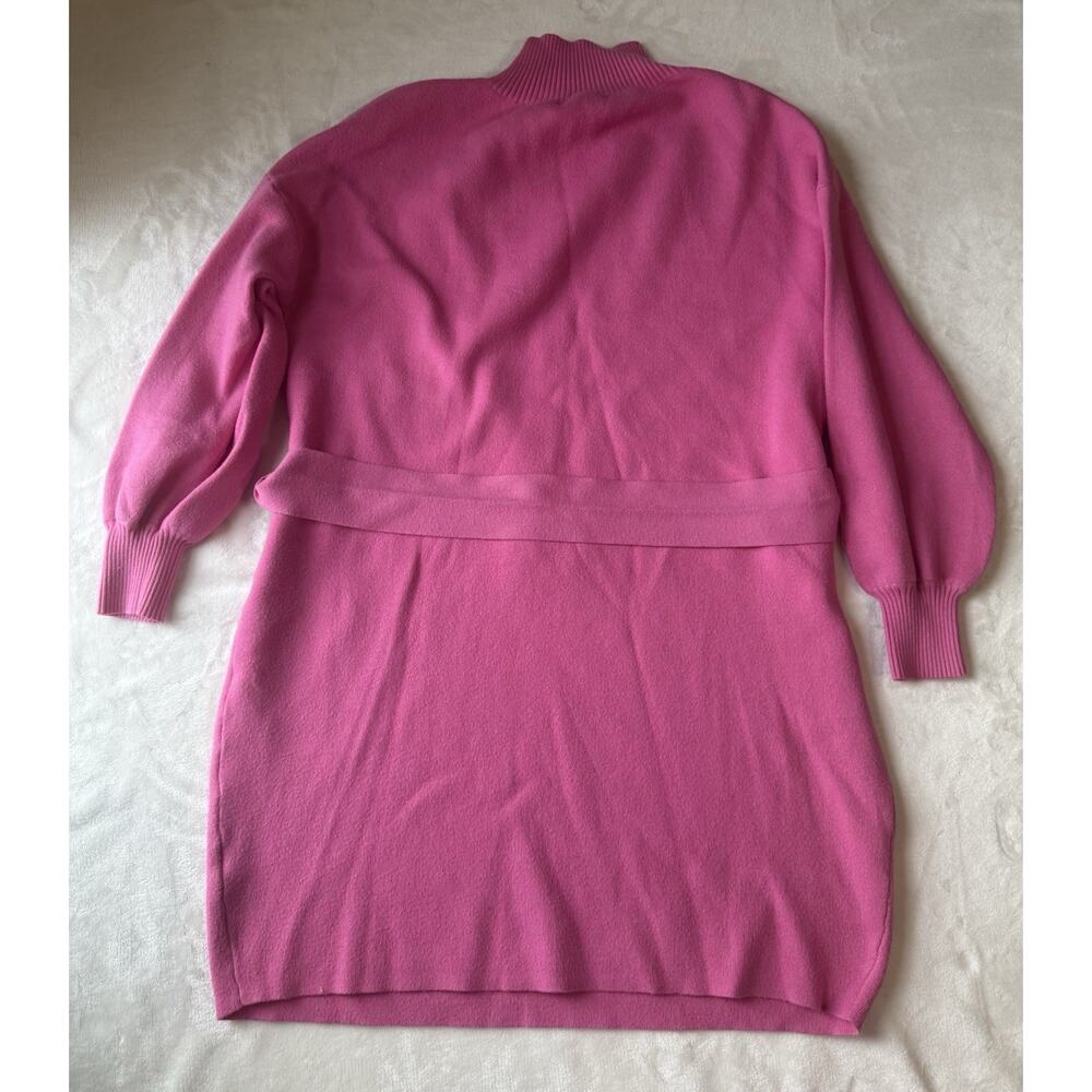 Pink‎ Knit Belted Balloon Sleeve Mock Neck Mini Sweater Dress Size L - Picture 10 of 11